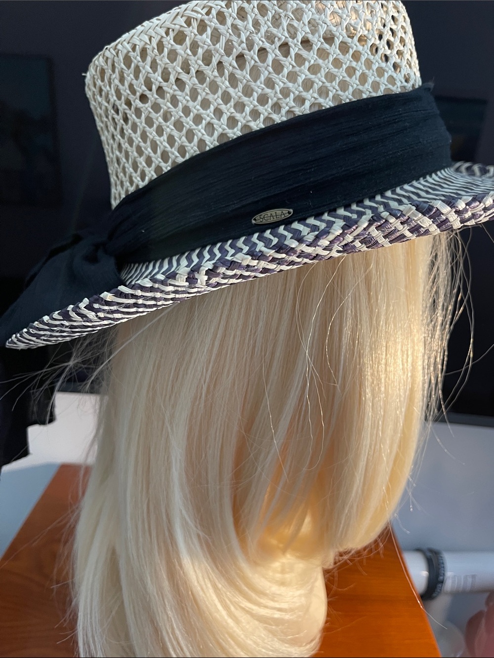 Women’s Wide-Brim Straw Hat with Black Band - Neutral By Scala - Picture 2 of 10